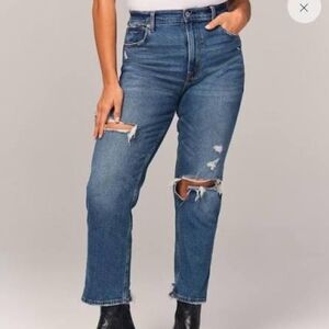 Abercrombie & Fitch Relaxed Blue Distressed Ankle Straight Curve Love Jeans